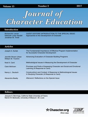 cover image of Journal of Character Education, Volume 13, Number 2